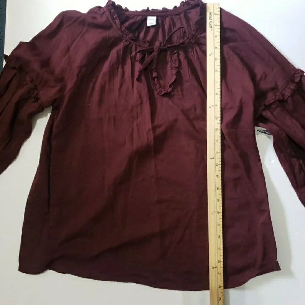 NWT Old Navy Peasant Blouse Red Maroon V-Neck Long Sleeves Women's S - Picture 7 of 9